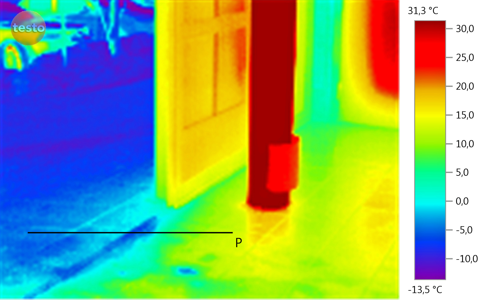 Energibesparing med en luftridå från RMK på en entré med blå och röd färg.